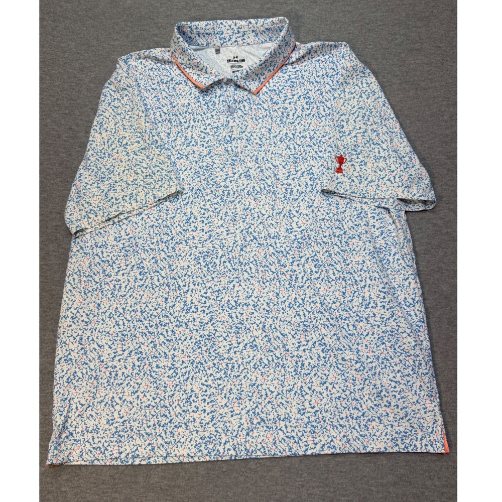 Under Armour Mens 2XL Iso-Chill Performance Golf Polo AOP Shirt Trophy Logo